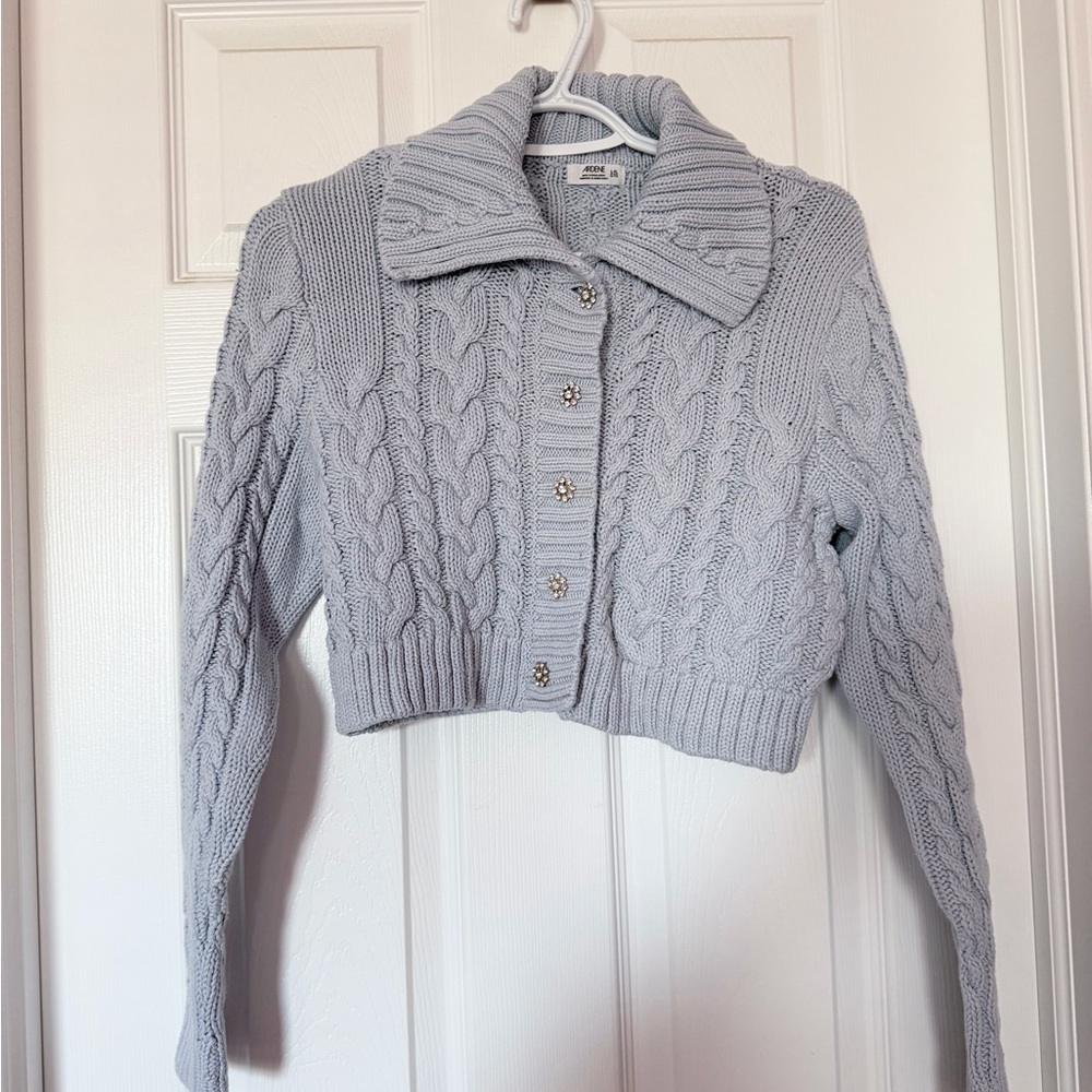 Cable Knit Cropped Sweater - purple Gray